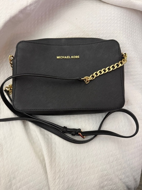 Michael Kors Handbags - Michael Kors Black Saffiano Leather Crossbody w Gold Chain 9.5"W X 6.5"H X 2"D